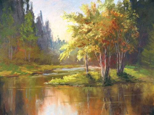 Pastel painting of a Swan River scene in northwest Montana