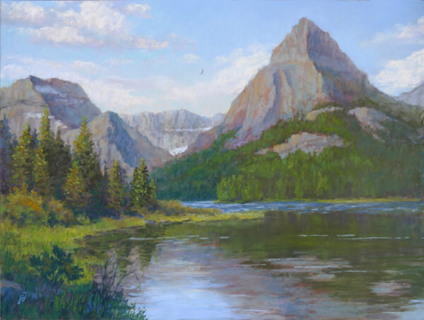 Photo of pastel painting of Glacier National Park.