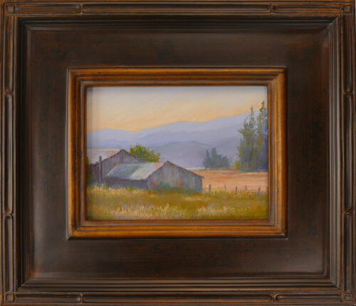 Pastel Painting of a barn in the Flathead Valley with frame.