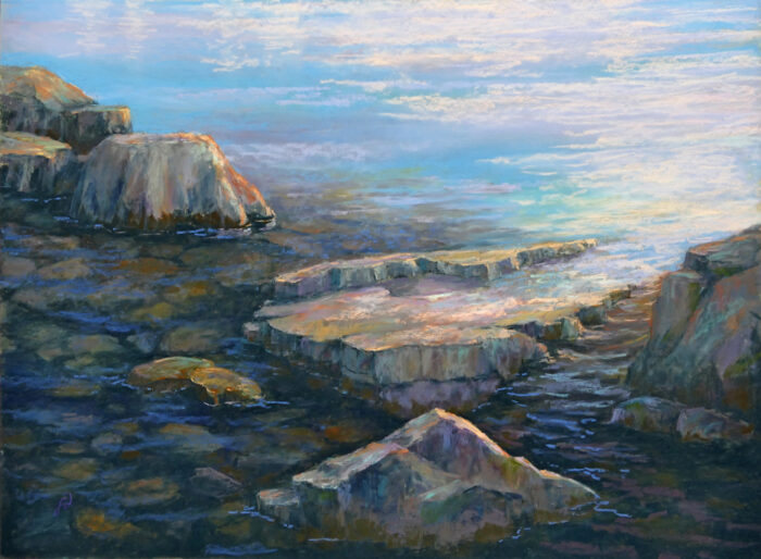 Pastel painting of rocks in Flathead Lake.