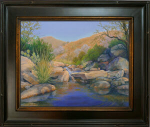 Photo of a pastel painting of the spring runoff in Sabino Canyon.