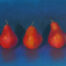 Photo of a pastel painting of a lineup of five pears.