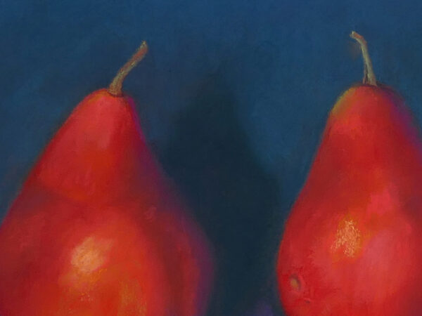 Photo of a detail of the pastel painting titled “Pear Panoply”.