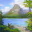 Photo of a pastel painting of Grinnell Point in Many Glacier.