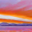 A pastel painting of a colorful sunset over Flathead Lake.