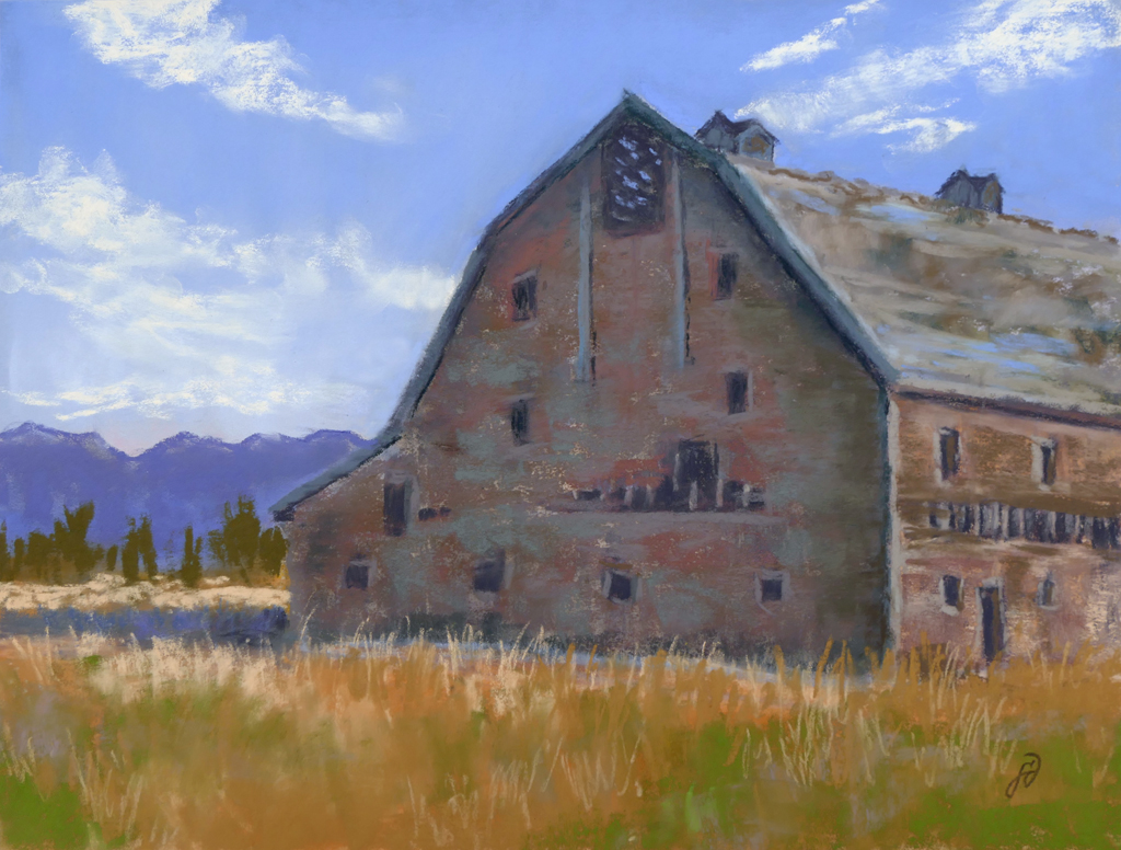Photo of a pastel painting of Blaisdell Barn.