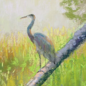 Photo of a painting of a heron.