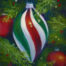 Painting of a Christmas ornament hanging on a tree.