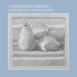 A photo of a drawing of pears in contoured lines.